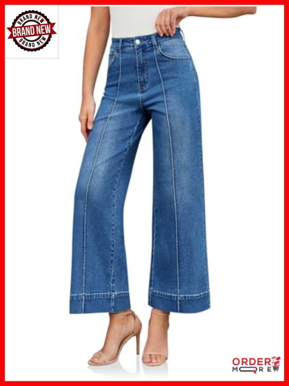 High Waisted Cropped Wide Leg Boyfriend Jeans Stretch Denim